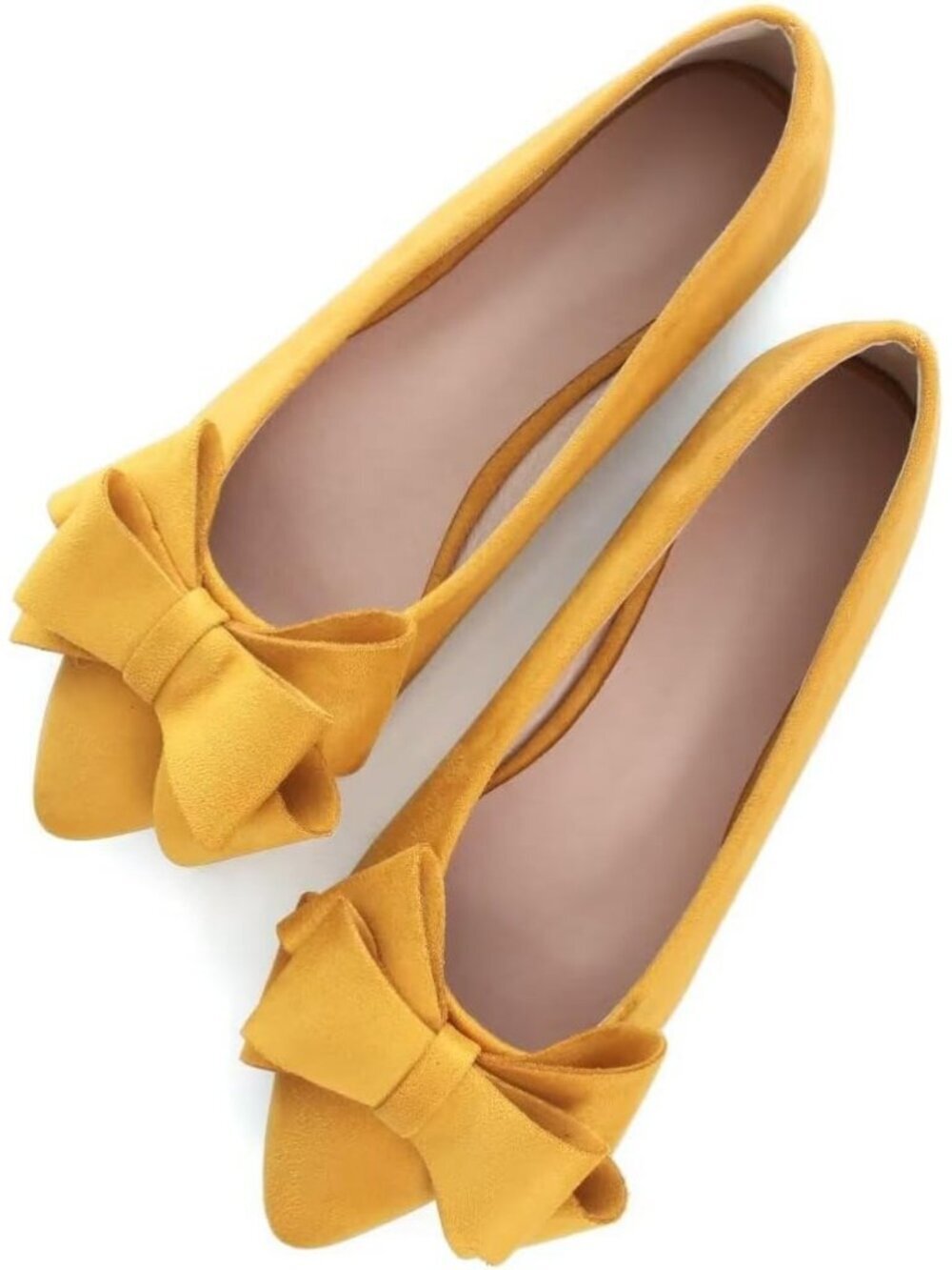 Women's Yellow Suede Fashion Bowknot Flat Comfort Pointed Toe Casual Dress Shoes